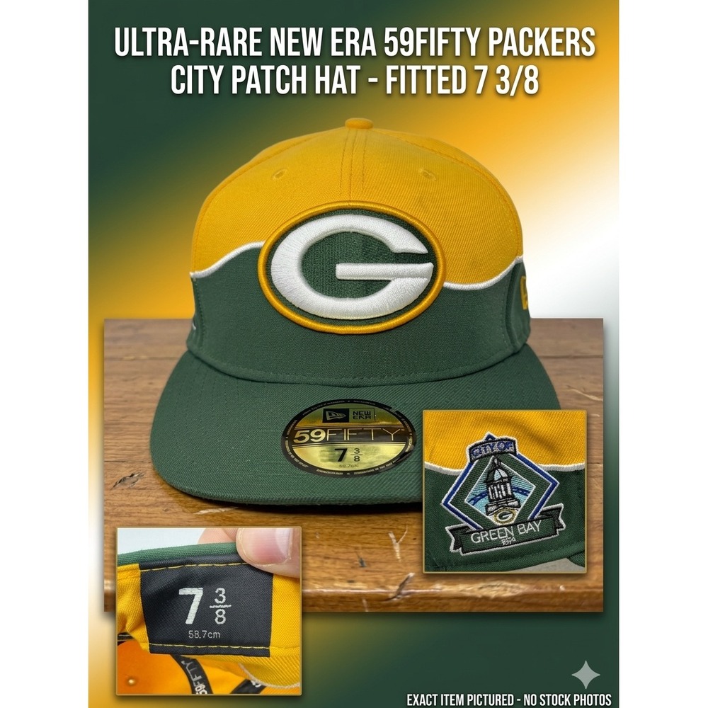 New‎ Era 59FIFTY Green Bay Packers City Cluster Patch Hat Fitted 7 3/8 Two Tone